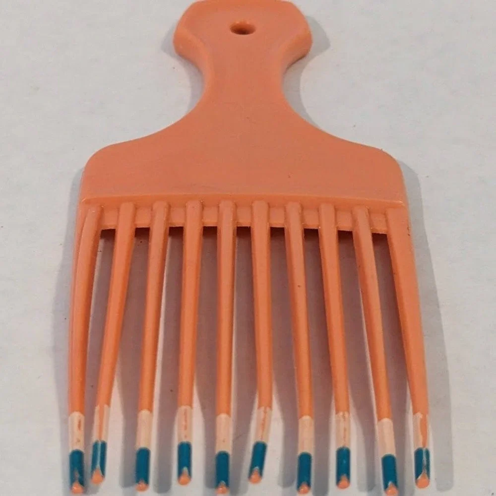 Vintage Peach Afro Hair Pick Wide Tooth Detangling Comb Teal Tips Pat 4340008